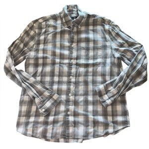 Express Men's Plaid Flannel Shirt - Gray and White L